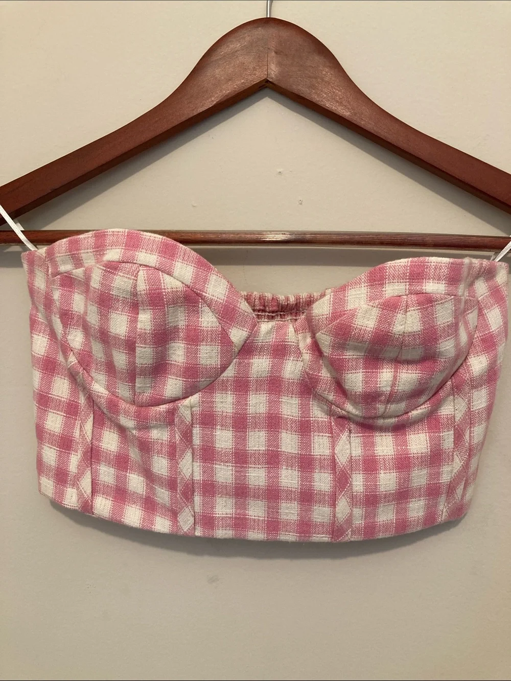 Zara Pink Gingham Bustier Crop Top Sz S
